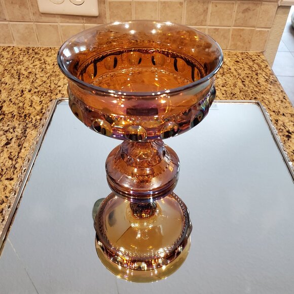 Vintage Indiana Amber Carnival Glass Kings Crown Thumbprint Compote/Candy Bowl - Picture 1 of 3